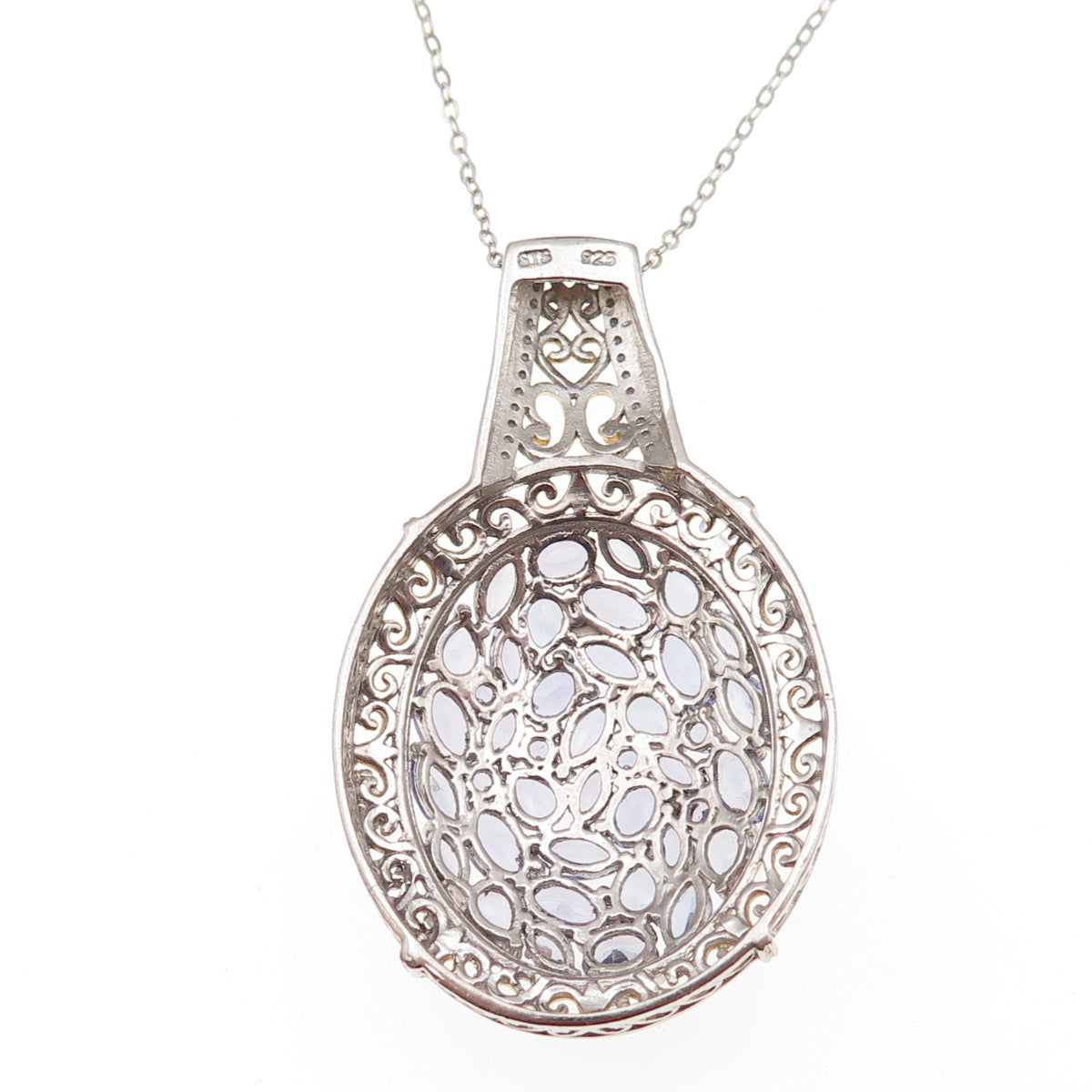 Chuck Clemency 925 Sterling Silver 2-Tone Real Tanzanite Chain Necklace 20"