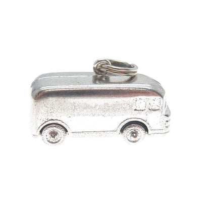 925 Sterling Silver Vintage Retro Volkswagen Bus Minimalist 3D Charm Pendant