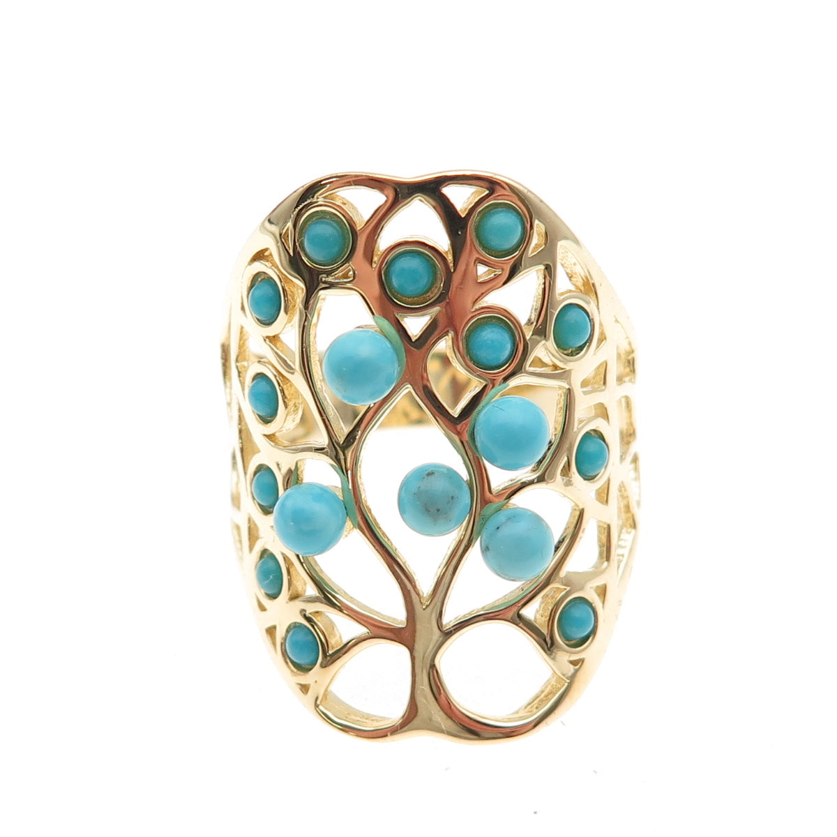 Tehya Oyama Sterling Silver Gold Plated Real Turquoise Tree of Life Ring Size 8