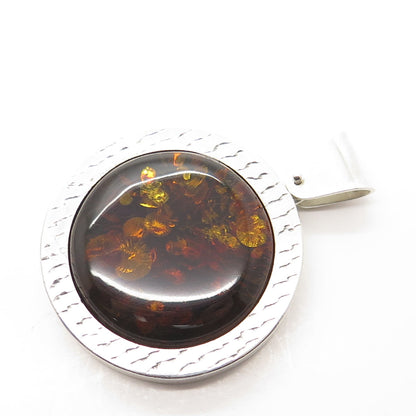 VALERIO POLAND V8 Sterling Silver Vintage Real Amber Modernist Large Pendant