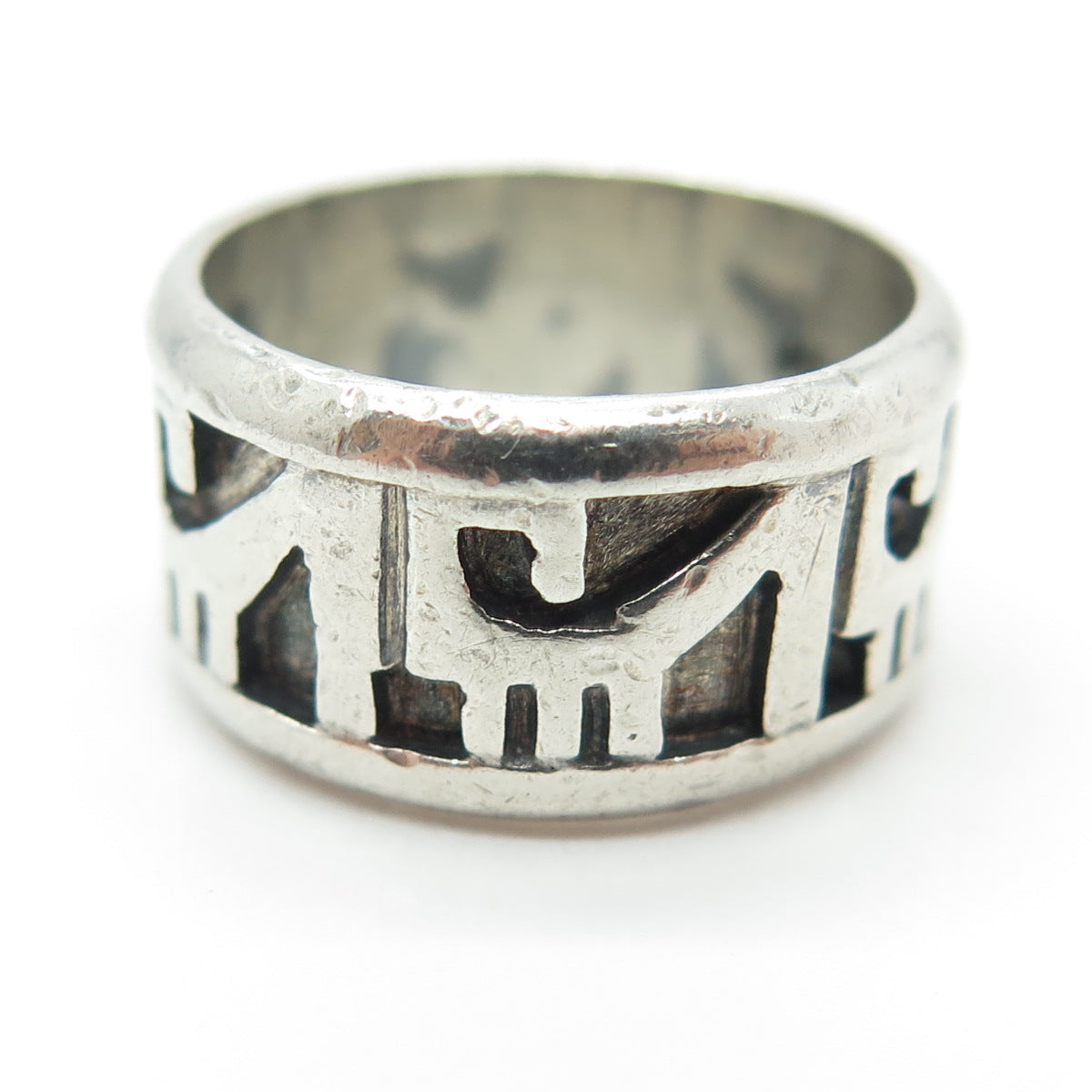 925 Sterling Silver Vintage Mexico Tribal Pattern Band Ring Size 5.25