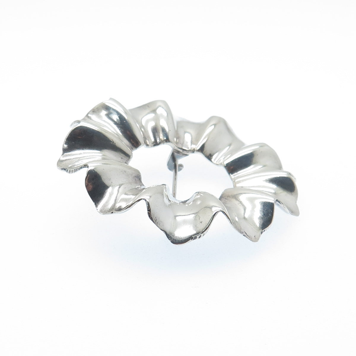 925 Sterling Silver Vintage Modernist Flower Circle Pin Brooch