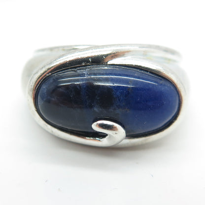 925 Sterling Silver Vintage Real Lapis Lazuli Modernist Ring Size 7