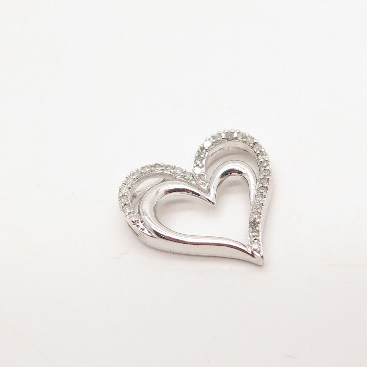 925 Sterling Silver SUN Real White Diamond Open Heart Slide Pendant