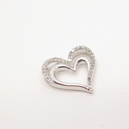 925 Sterling Silver SUN Real White Diamond Open Heart Slide Pendant