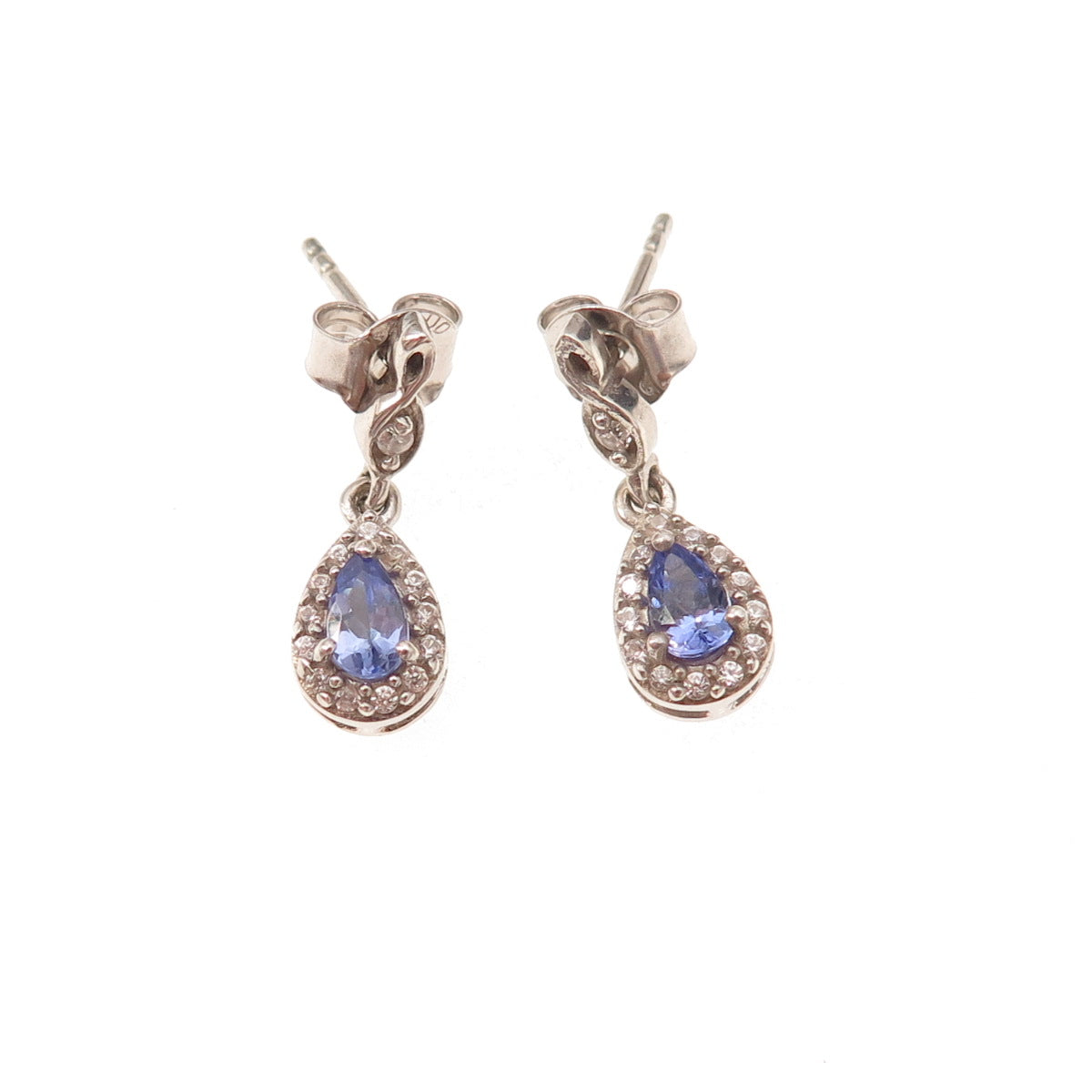 D'Joy 925 Sterling Silver Real Tanzanite & White Topaz Infinity Dangle Earrings