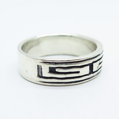 925 Sterling Silver Vintage Greek Maze Band Ring Size 8.5