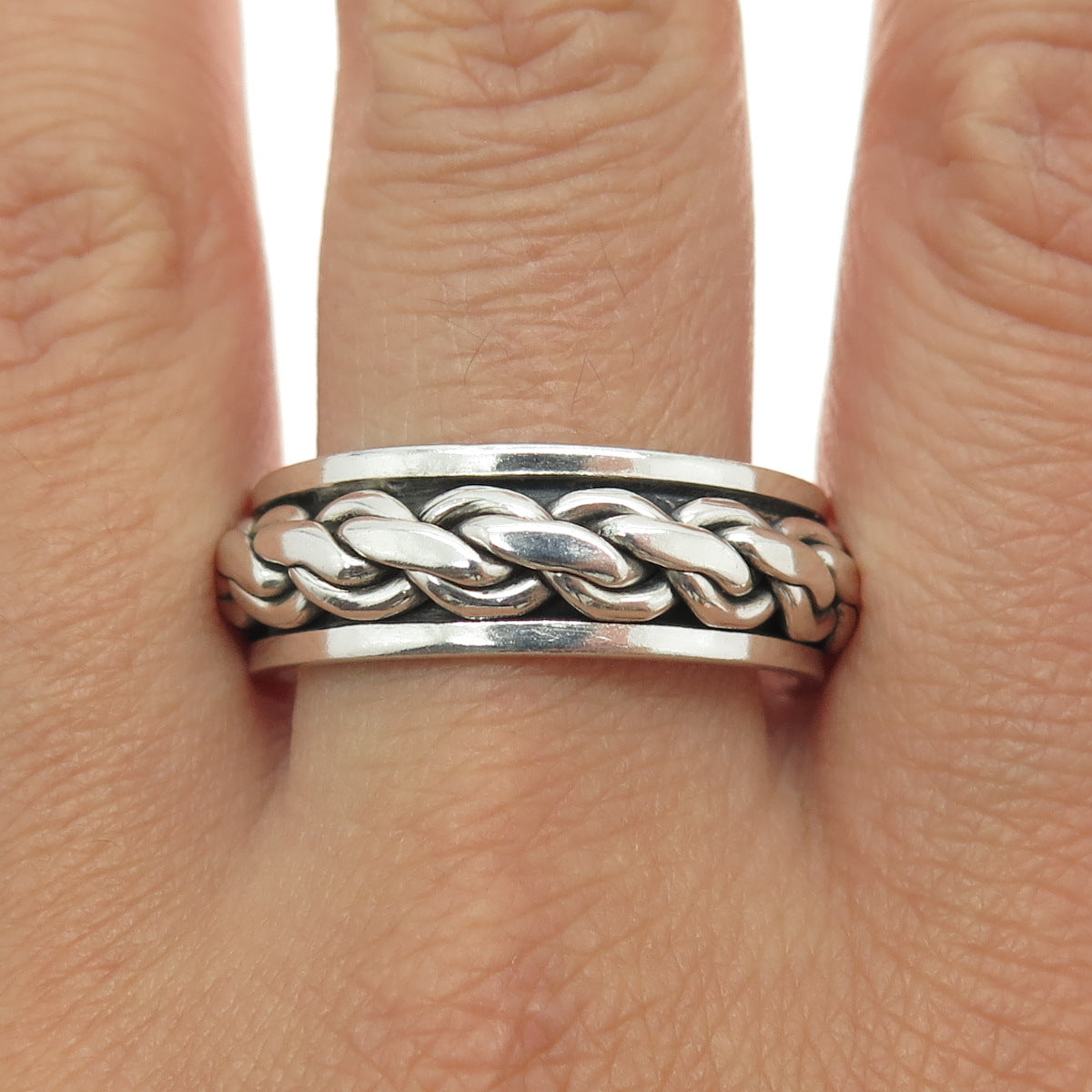 925 Sterling Silver Vintage Braided Oxidized Band Ring Size 13