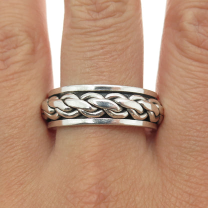 925 Sterling Silver Vintage Braided Oxidized Band Ring Size 13