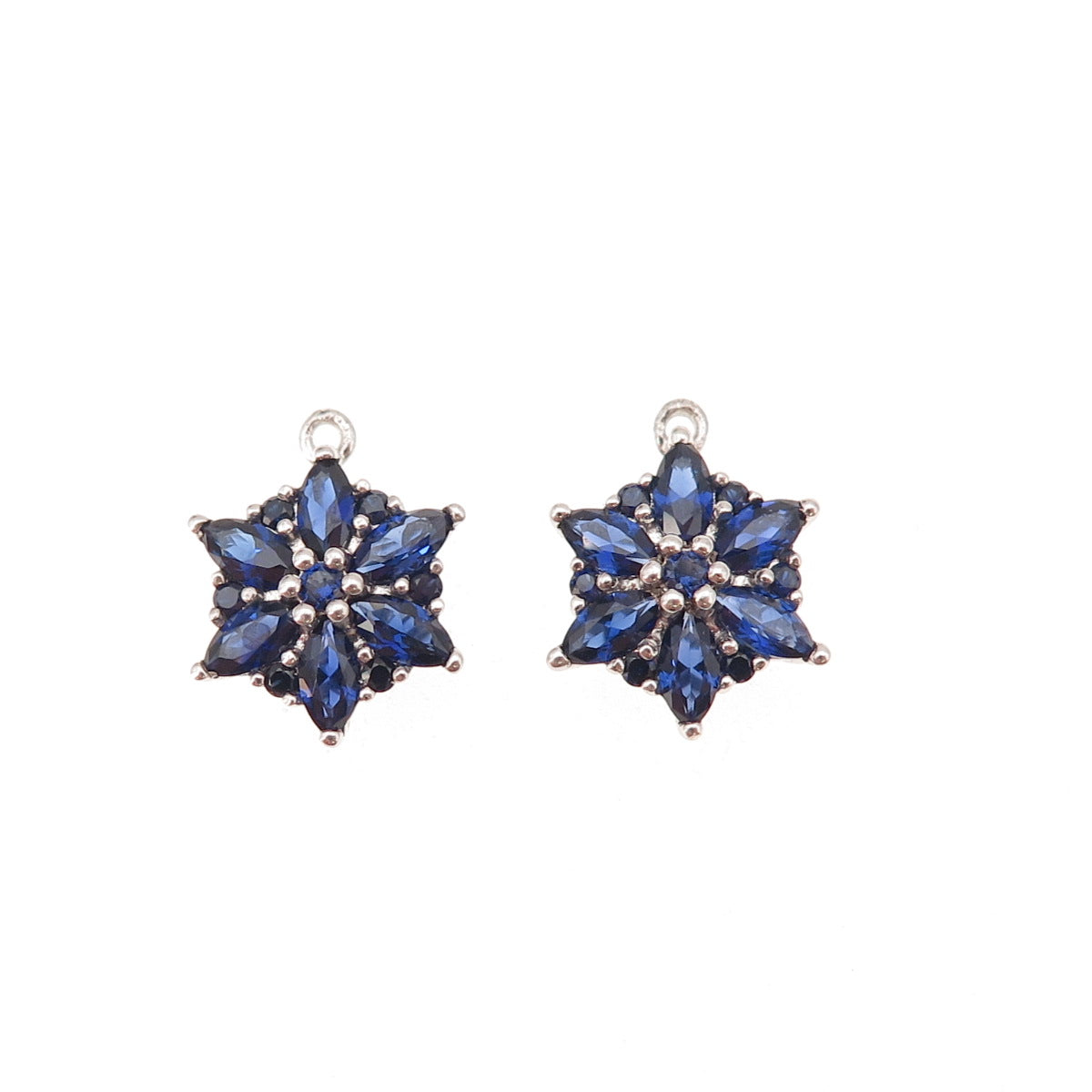 925 Sterling Silver Real Marquise & Round-Cut Sapphire Floral Jacket Earrings