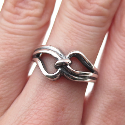925 Sterling Silver Vintage Modernist Interlocked Oxidized Ring Size 6.75
