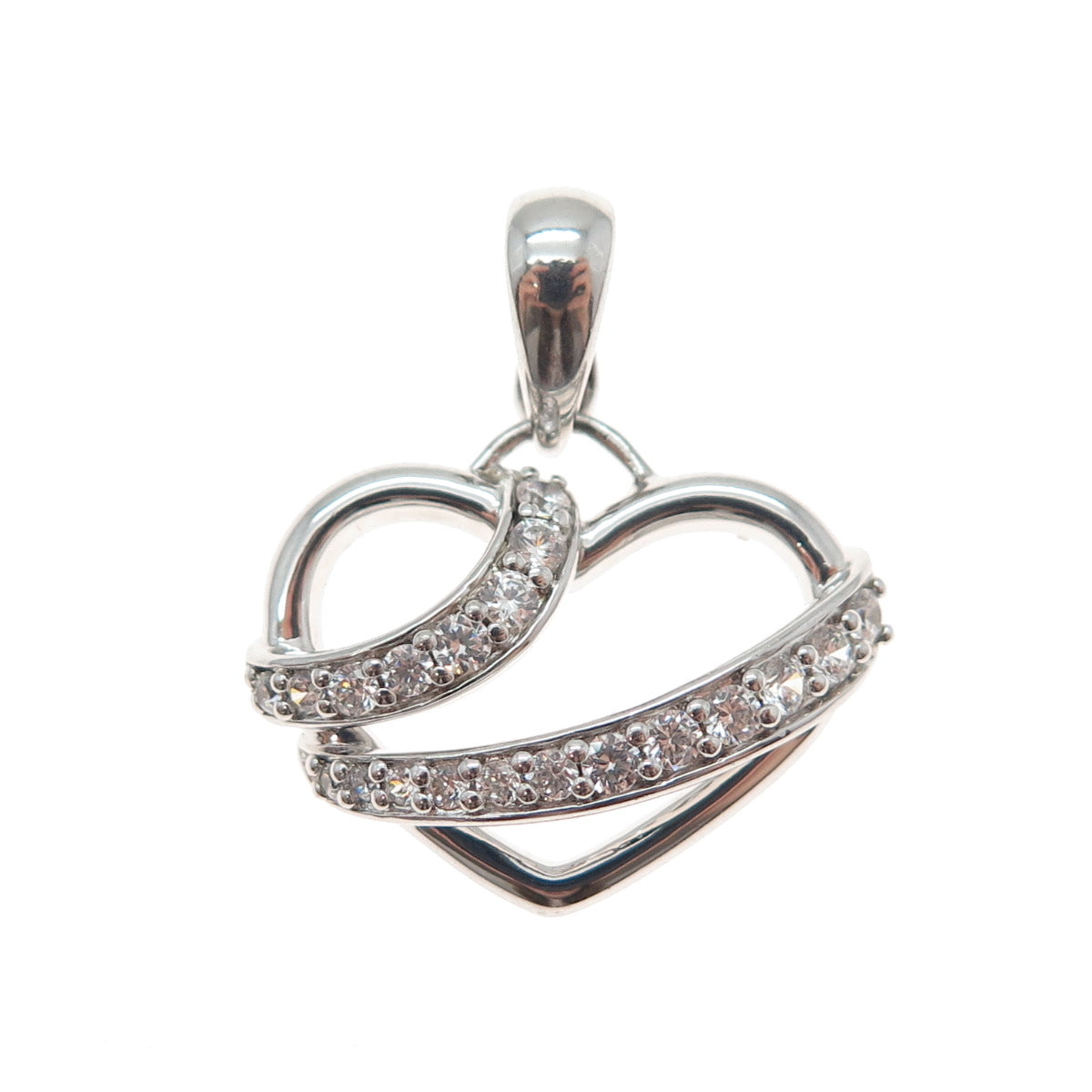 925 Sterling Silver Round-Cut C Z Heart Charm Pendant