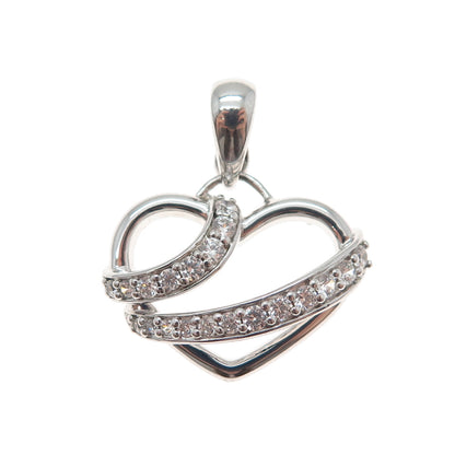 925 Sterling Silver Round-Cut C Z Heart Charm Pendant