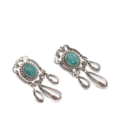 Rick Enriquez Navajo Old Pawn Sterling Silver Vintage Turquoise Dangle Earrings
