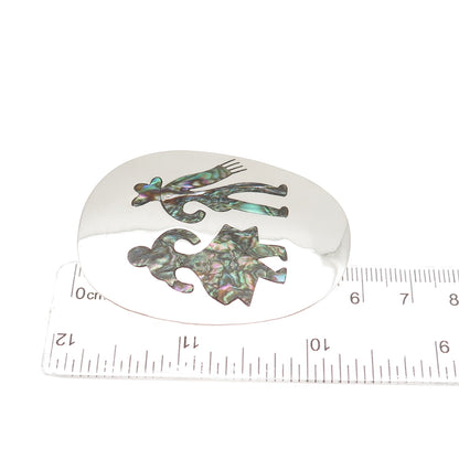 925 Sterling Silver Vintage Mexico Real Abalone Shell Couple Pin Brooch Pendant