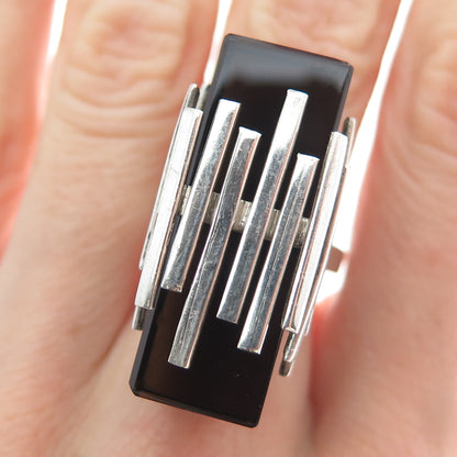 800 Silver Vintage Real Smoky Quartz Fence Statement Ring Size 5.5