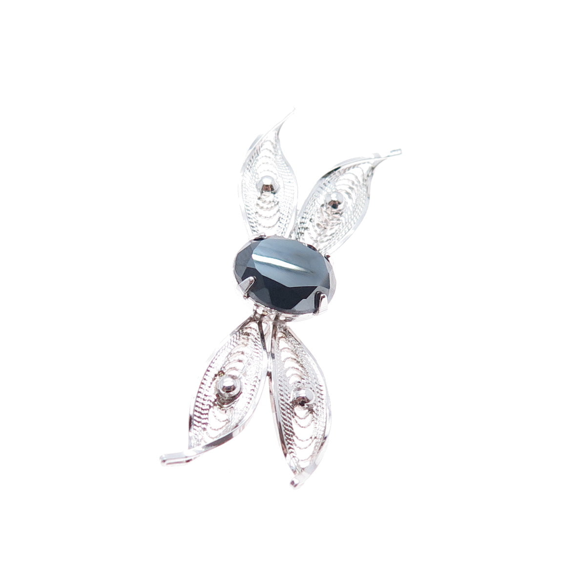 SORRENTO 925 Sterling Silver Vintage Real Hematite Filigree Butterfly Pin Brooch