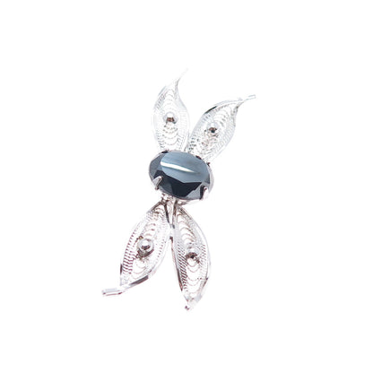 SORRENTO 925 Sterling Silver Vintage Real Hematite Filigree Butterfly Pin Brooch
