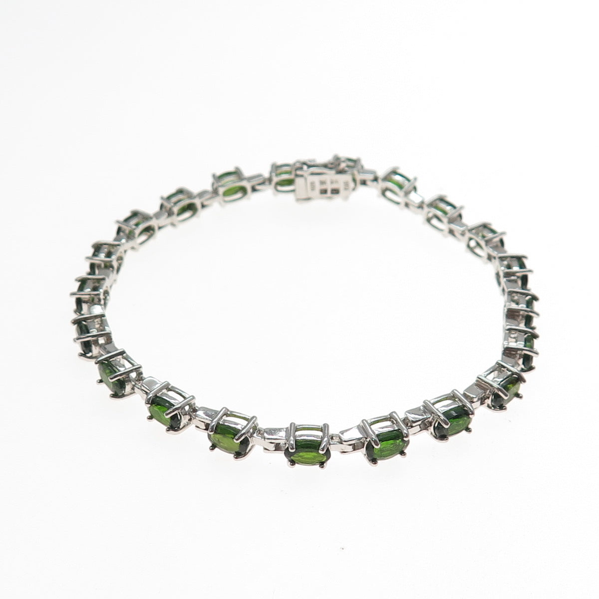 CHUCK CLEMENCY 925 Sterling Silver Real Oval-Cut Peridot Bracelet 8"