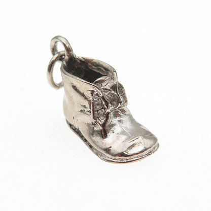 925 Sterling Silver Vintage Baby Shoe 3D Mini Charm Pendant