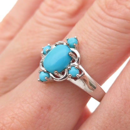925 Sterling Silver Real Sleeping Beauty Turquoise Floral Ring Size 8