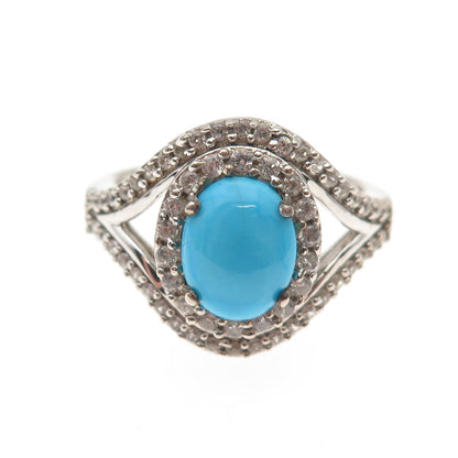 Chuck Clemency 925 Sterling Silver Real Turquoise & White Topaz Ring Size 8