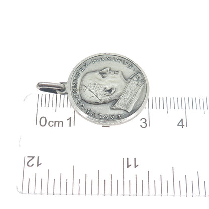 800 Silver Vintage Italy St. Christopher & Pope Paulus VI Medal Charm Pendant