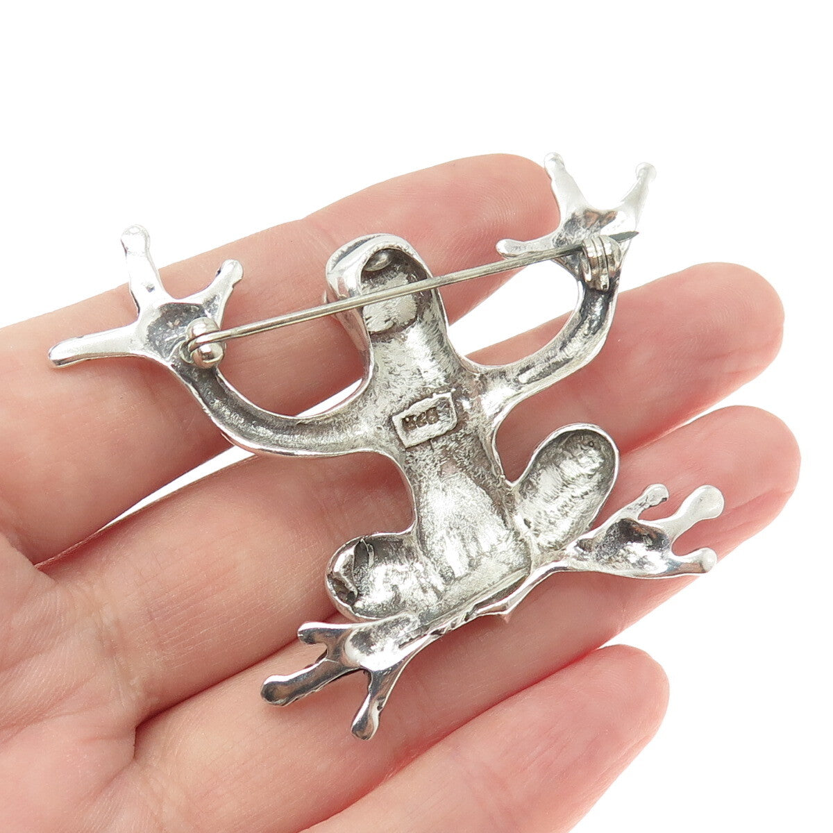 925 Sterling Silver Vintage Frog For Good Luck Pin Brooch