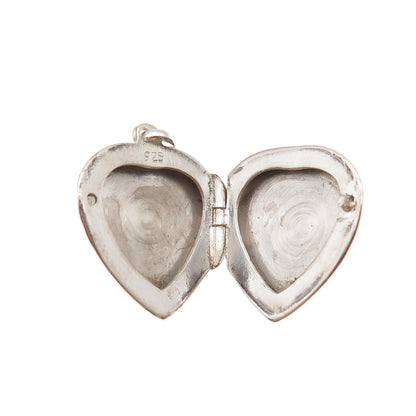 925 Sterling Silver Vintage Real MOP Heart Locket Charm Pendant