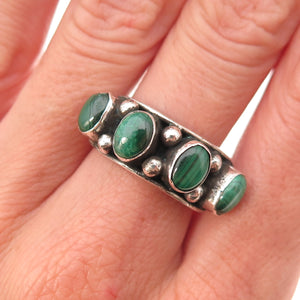 925 Sterling Silver Vintage Real Malachite Oxidized Ring Size 7.75