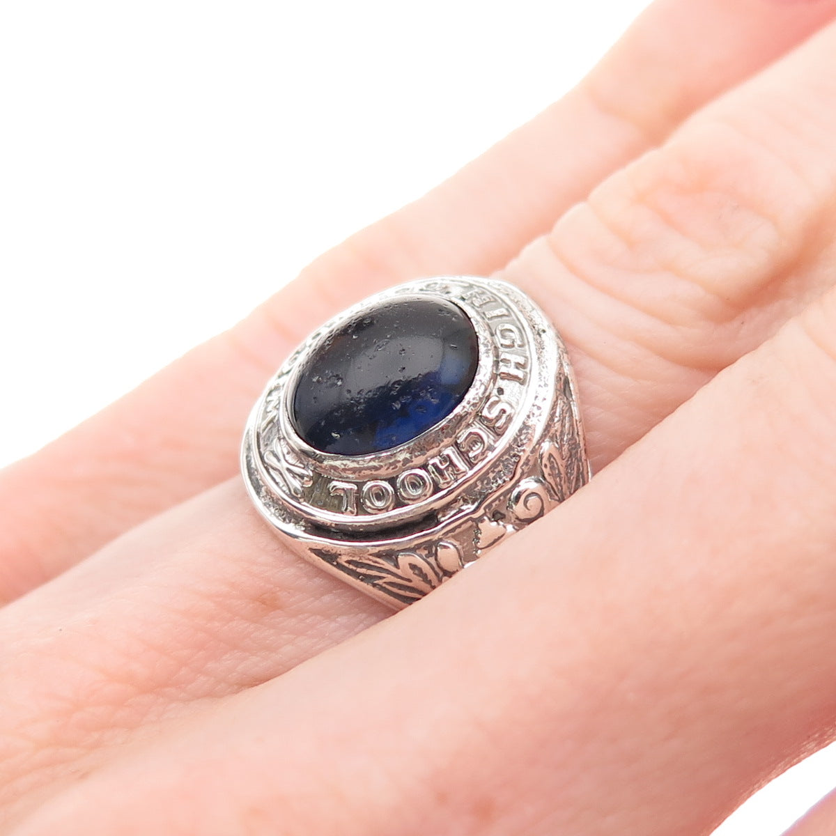 College Seal & Crest 925 Sterling Antique Glass Wicomico High School Ring Size 5