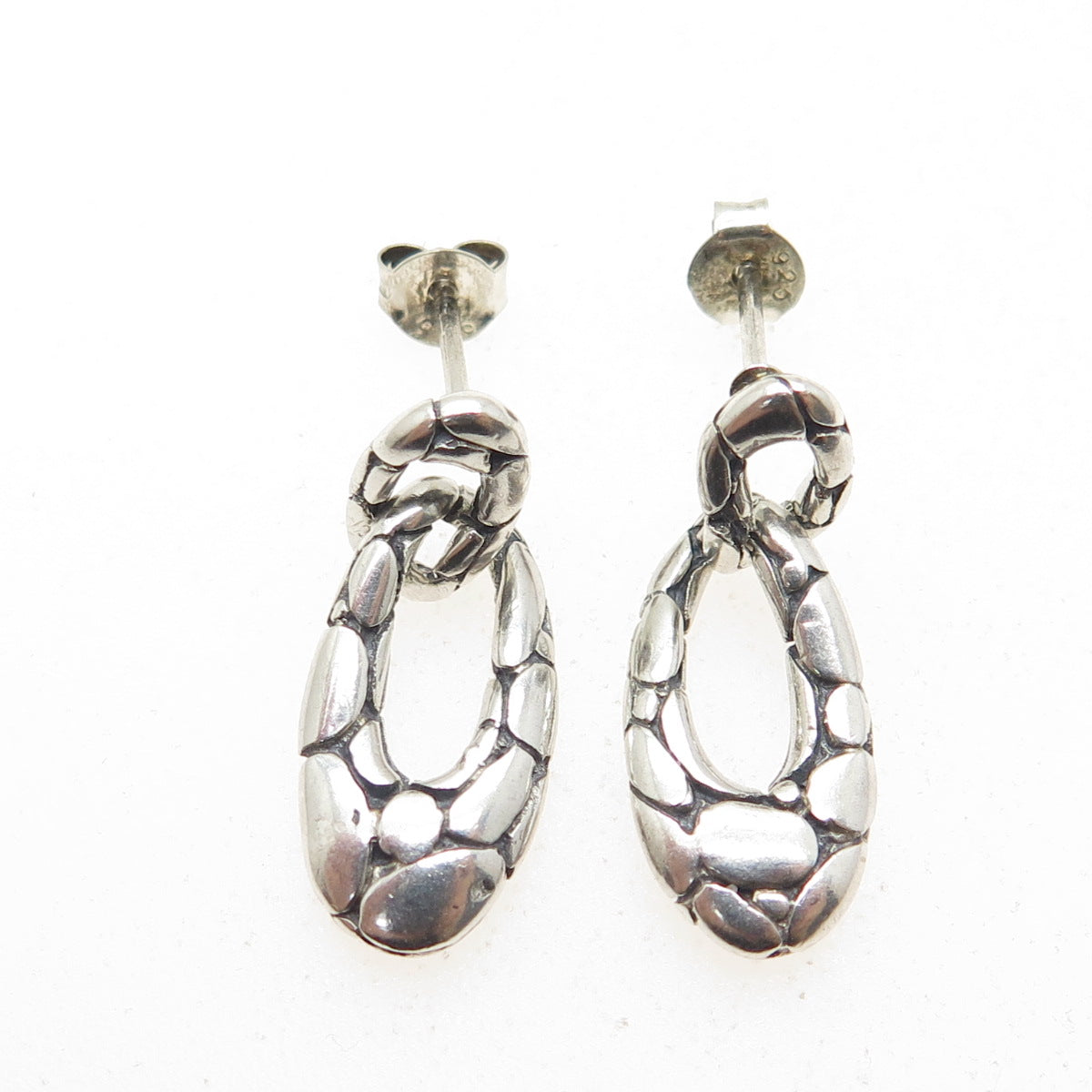 925 Sterling Silver Vintage Pebble Door Knocker Earrings