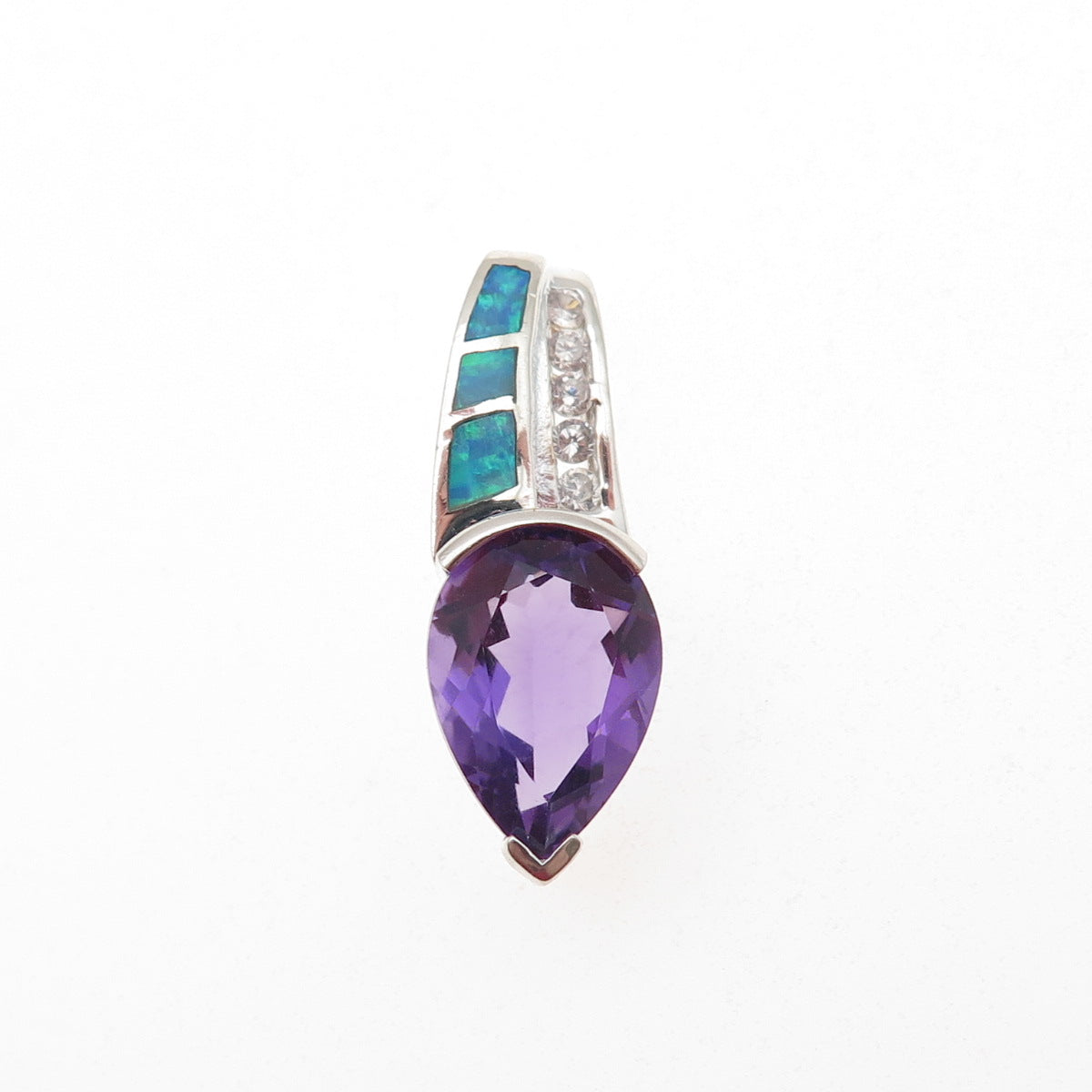 Anne Klein Sterling Silver Vintage Real Amethyst Opal C Z Slide Charm Pendant