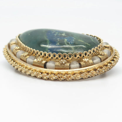 925 Sterling Silver Gold Plated Vintage Israel Eilat & Quartz Pin Brooch/Pendant