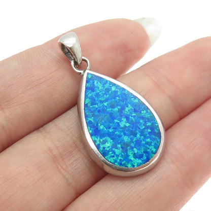 925 Sterling Silver Vintage Real Doublet Opal Gemstone Drop Pendant