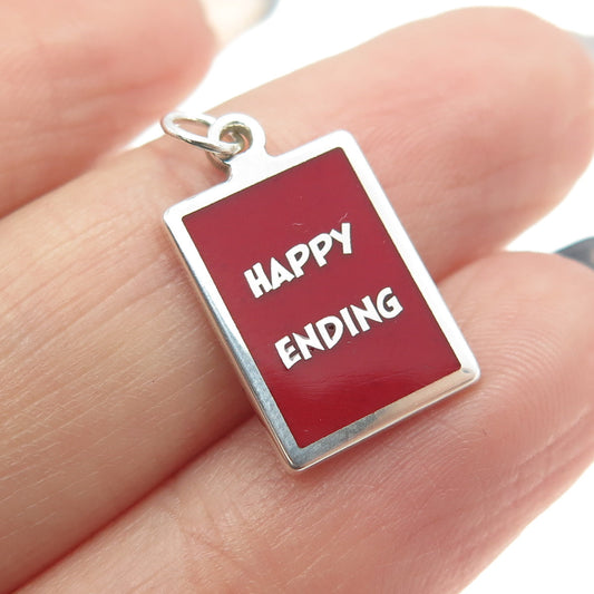 925 Sterling Silver Red Enamel "Happy Ending" Minimalist Charm Pendant