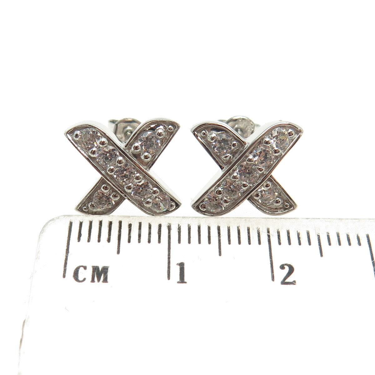 925 Sterling Silver Round-Cut C Z "X" Shape Earrings