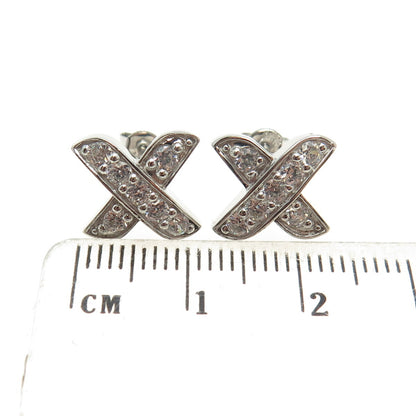 925 Sterling Silver Round-Cut C Z "X" Shape Earrings