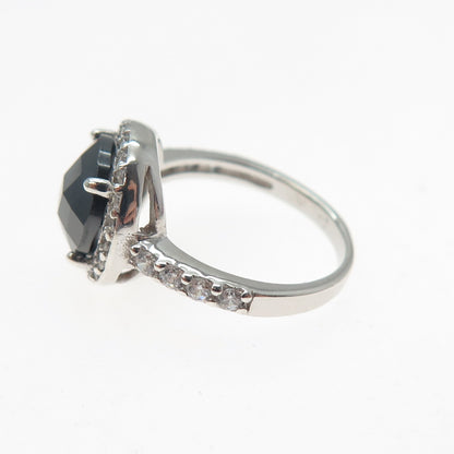 925 Sterling Silver Vintage Real Round-Cut Black Spinel & C Z Ring Size 4.75