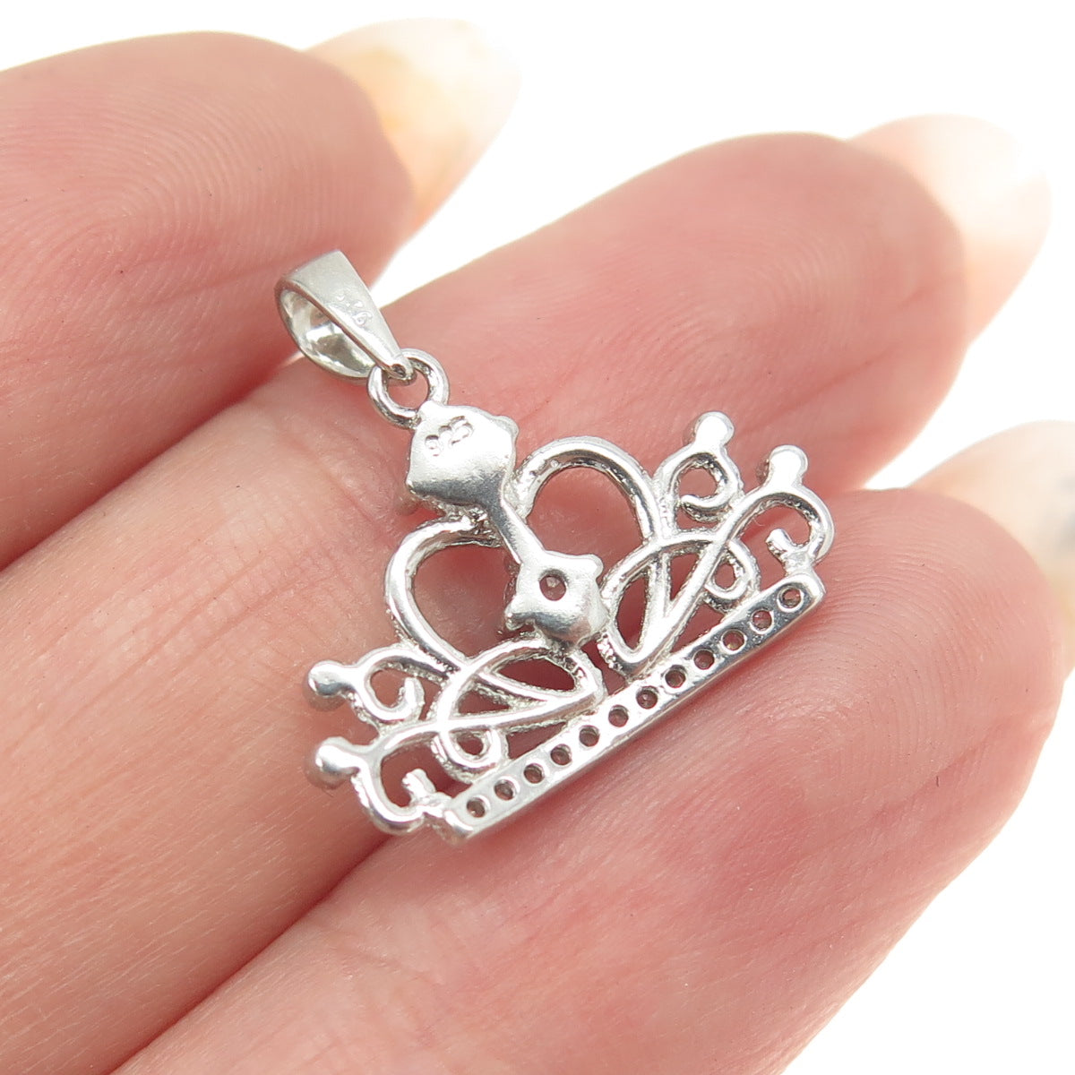 925 Sterling Silver Round-Cut C Z Crown Charm Pendant