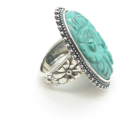 AMY KAHN RUSSELL Sterling Silver Turquoise Carved Floral Ring Size 6.25