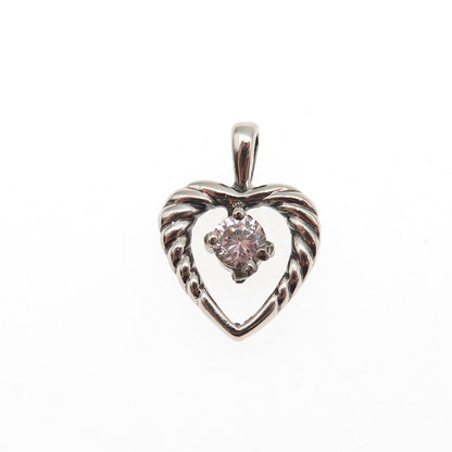 925 Sterling Silver Vintage Round-Cut C Z Heart Mini Charm Pendant
