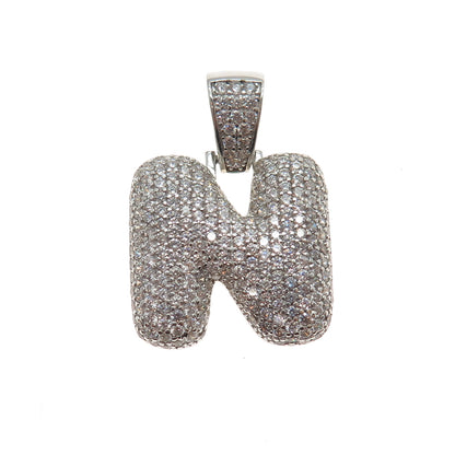 925 Sterling Silver Round-Cut C Z Letter N Initial Charm Pendant