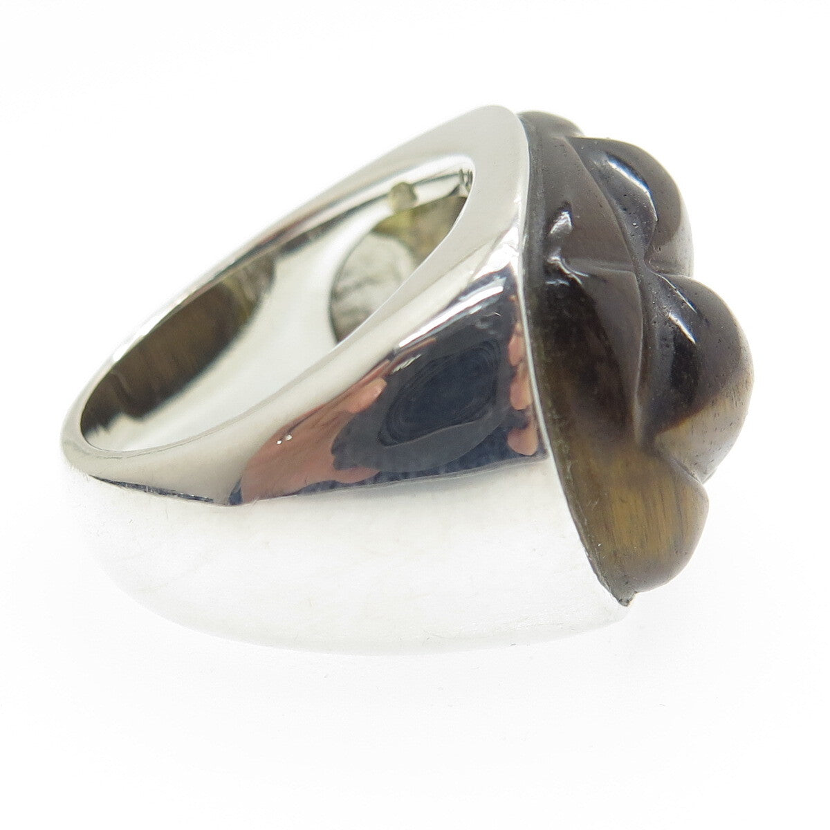 AIL Aluma 925 Sterling Silver Vintage Real Carved Tiger Eye Ring Size 7