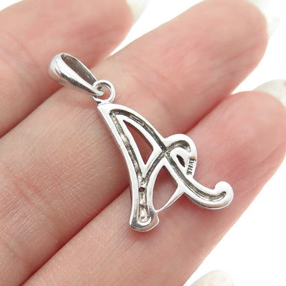 925 Sterling Silver Real Round-Cut Diamond Letter "A" Initial Pendant