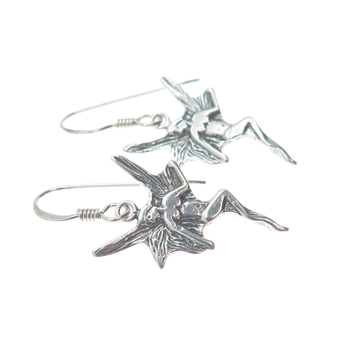 925 Sterling Silver Vintage Fairy Oxidized Dangle Earrings