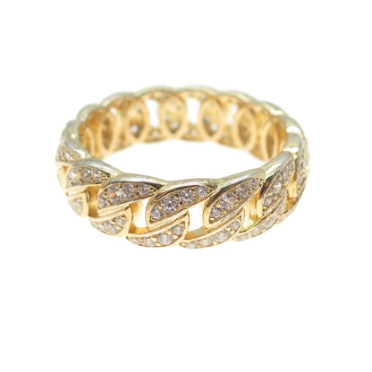 925 Sterling Silver Gold Plated Round-Cut C Z Curb Link Band Ring Size 13