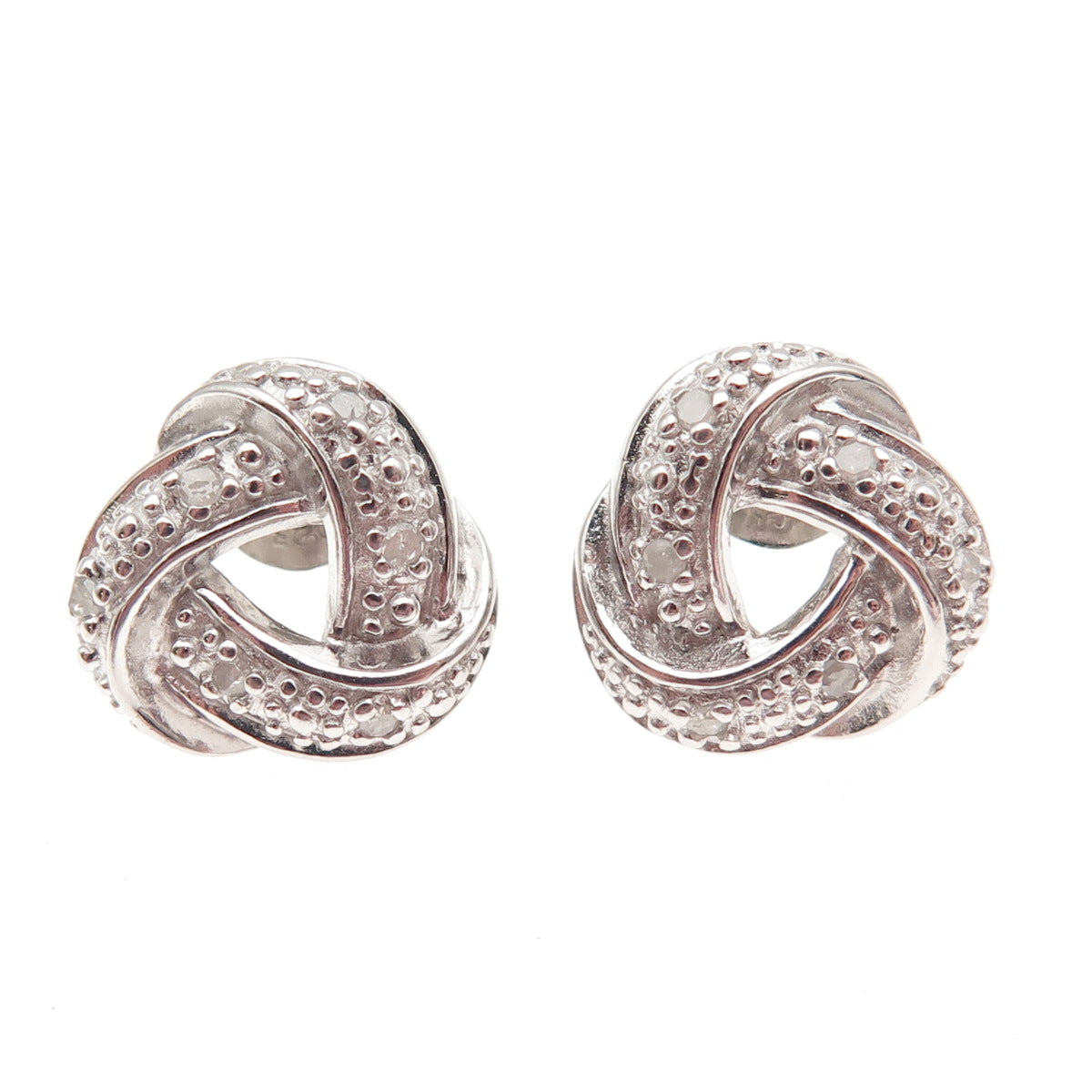 Charles Winston 925 Sterling Silver Real Diamond Twisted Knot Stud Earrings