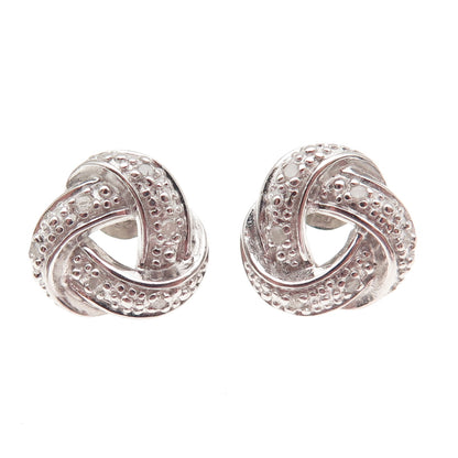Charles Winston 925 Sterling Silver Real Diamond Twisted Knot Stud Earrings