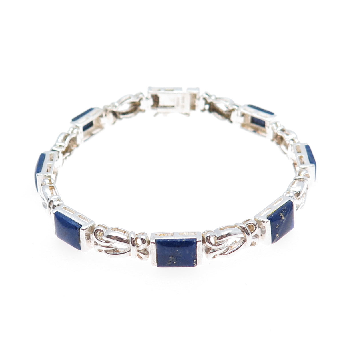 ROSS SIMONS 925 Sterling Silver Vintage Real Lapis Swirl Link Bracelet 7.25"